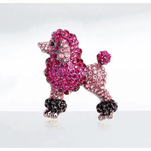 Pink French Poodle Brooch with Sparkling Rhinestones and Gold-Tone Finish